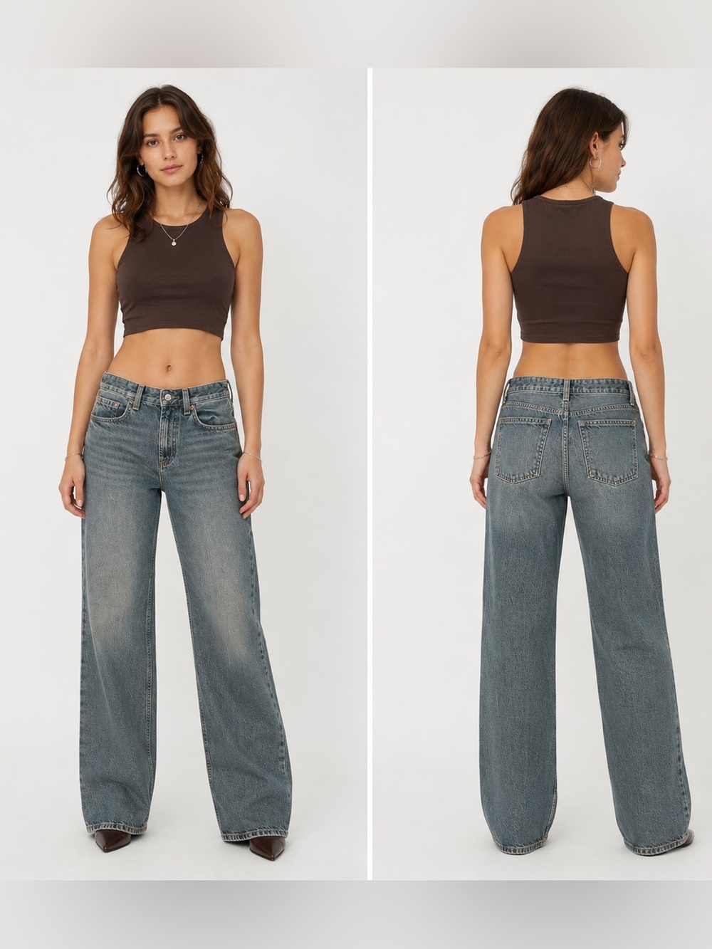 Zara Mid Rise Baggy Oversized Jeans Medium Wash Wide Leg Y2K Fashion Size 2